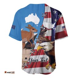 Personalised United States And Australia Baseball Jersey Shirt USA Eagle With Aussie Kangaroo