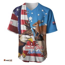 Personalised United States And Australia Baseball Jersey Shirt USA Eagle With Aussie Kangaroo