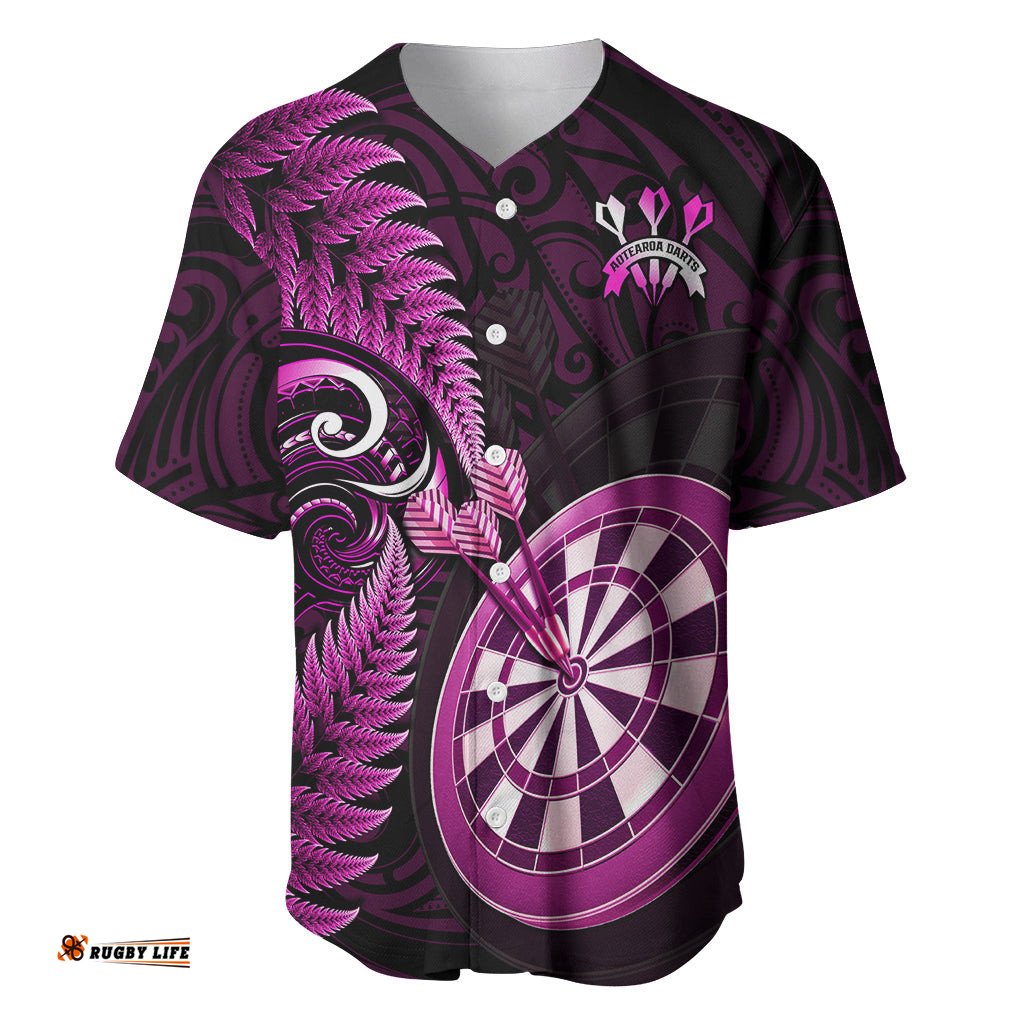 Personalised New Zealand Darts Baseball Jersey Shirt Happiness Is A Tight Threesome Maori Pink