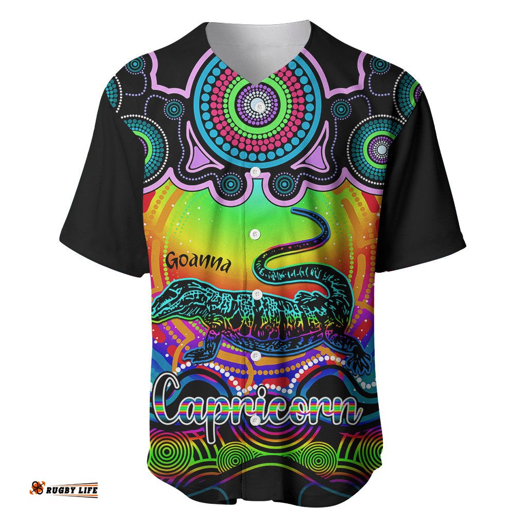 Personalised Australia Capricorn Goanna Zodiac Baseball Jersey Shirt Auz Astrology Aboriginal Rainbow