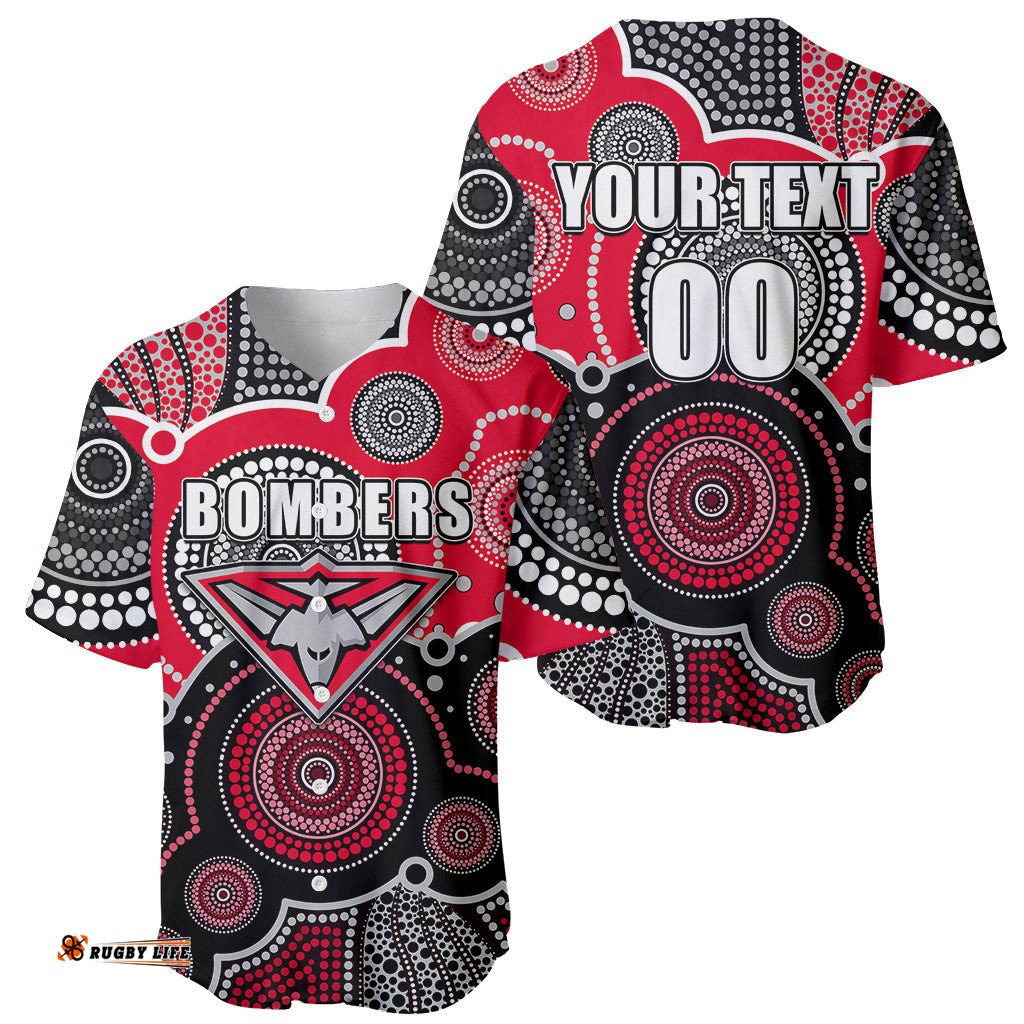Custom Personalised And Number Bombers AFL Baseball Jersey Shirt Aboriginal Patterns 08