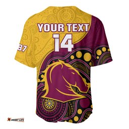 Custom Text And Number Broncos Rugby Baseball Jersey Shirt Brisbane 1987 Indigenous Art 08