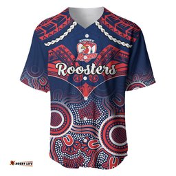 Roosters Rugby Baseball Jersey Shirt Tricolours 1908 Aboriginal Mix Polynesian Pattern