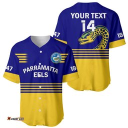 Personalised Eels Rugby Baseball Jersey Shirt Parramatta 1947 Dynamic Blue