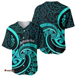 Turquoise New Zealand Mangopare Baseball Jersey Shirt Aotearoa Maori Koru Style