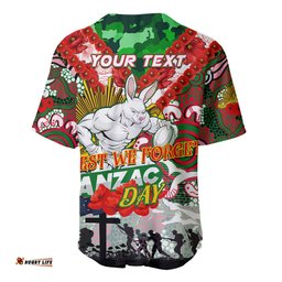 Personalised Rabbitohs ANZAC Day Baseball Jersey Shirt Aboriginal Rising Sun