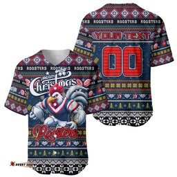 Personalized Roosters Rugby Xmas Baseball Jersey Shirt Australia NRL Mascot