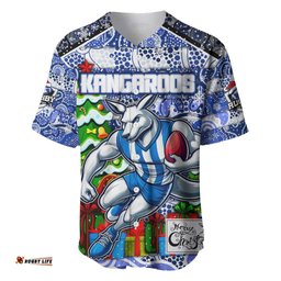 Custom Kangaroos Football Merry Christmas Baseball Jersey Shirt Indigenous Australian Art