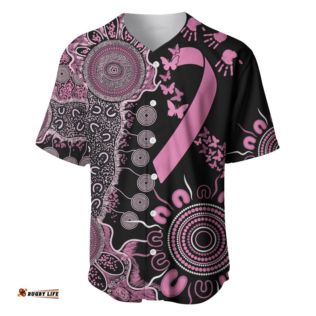 Personalised Aboriginal Ribbons Baseball Jersey Shirt Beautiful Butterflies Breast Cancer Awareness