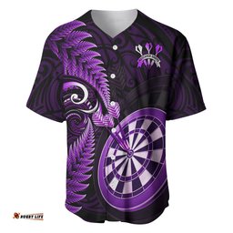 Personalised New Zealand Darts Baseball Jersey Shirt Happiness Is A Tight Threesome Maori Purple