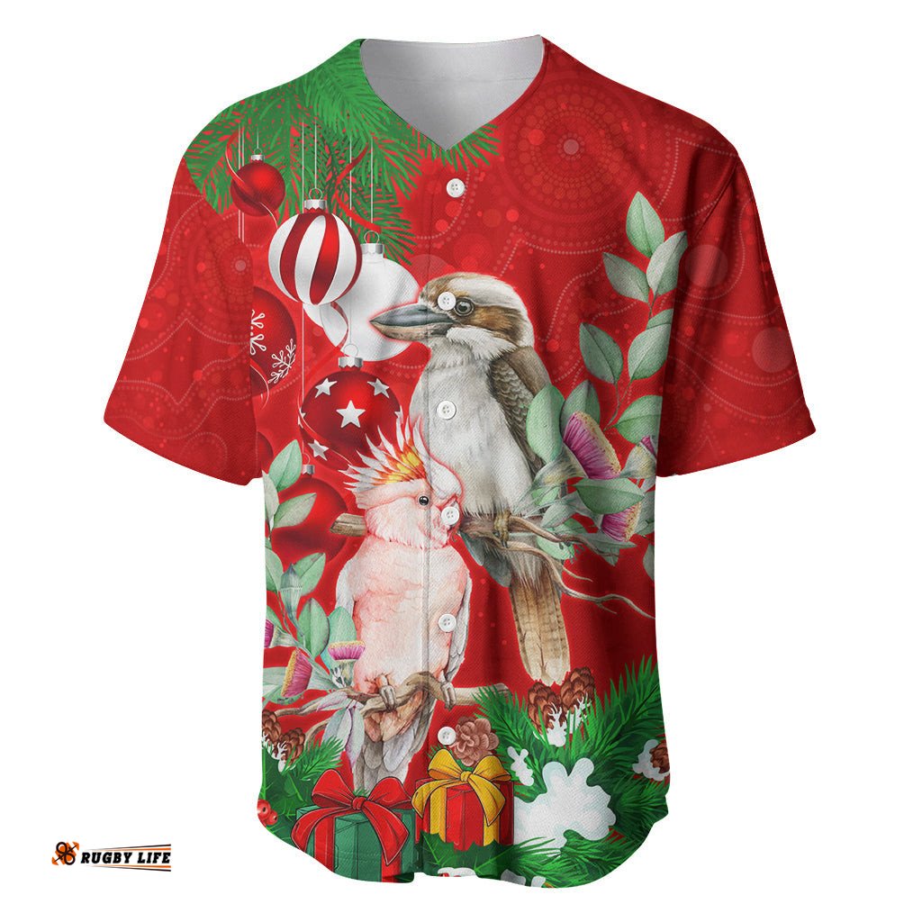 Personalised Kookaburra Lover Baseball Jersey Shirt Australia Merry Christmas Aboriginal Red Style