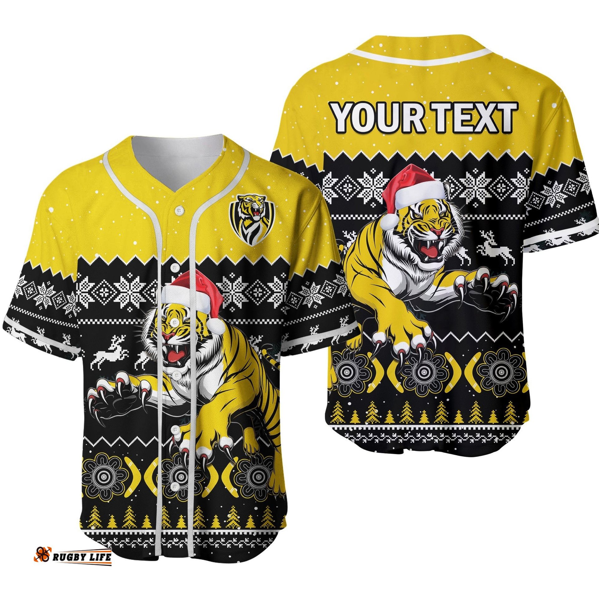 Custom Personalised Richmond Football Baseball Jersey Shirt Tigers Indigenous Merry Christmas Ver.02