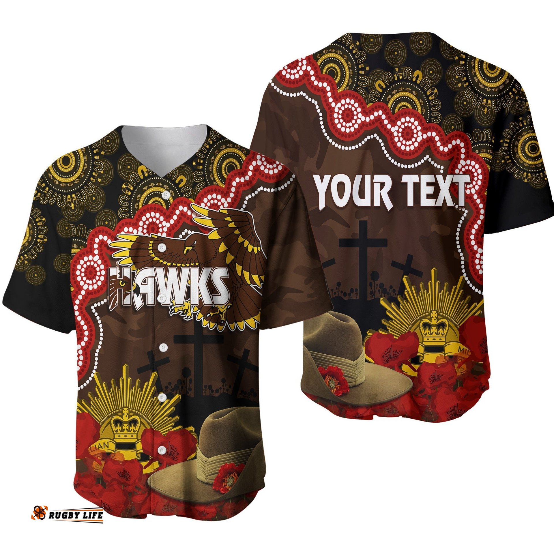 Hawks Football ANZAC Baseball Jersey Shirt Aboriginal Mix Slouch Hat 09