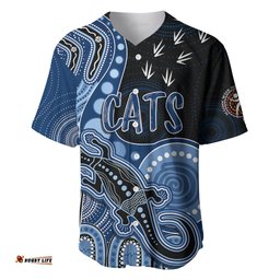 Personalised NAIDOC Week AFL Cats Baseball Jersey Shirt Aboriginal Dot Art Lizard Mix Boomerang