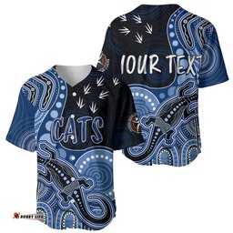 Personalised NAIDOC Week AFL Cats Baseball Jersey Shirt Aboriginal Dot Art Lizard Mix Boomerang
