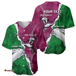 Personalised Rabbitohs And Eagles Rugby Baseball Jersey Shirt NRL 2024 Dynamic Together