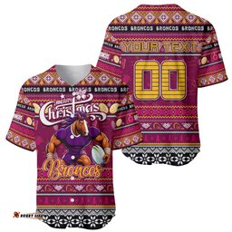Personalized Broncos Rugby Xmas Baseball Jersey Shirt Australia NRL Mascot