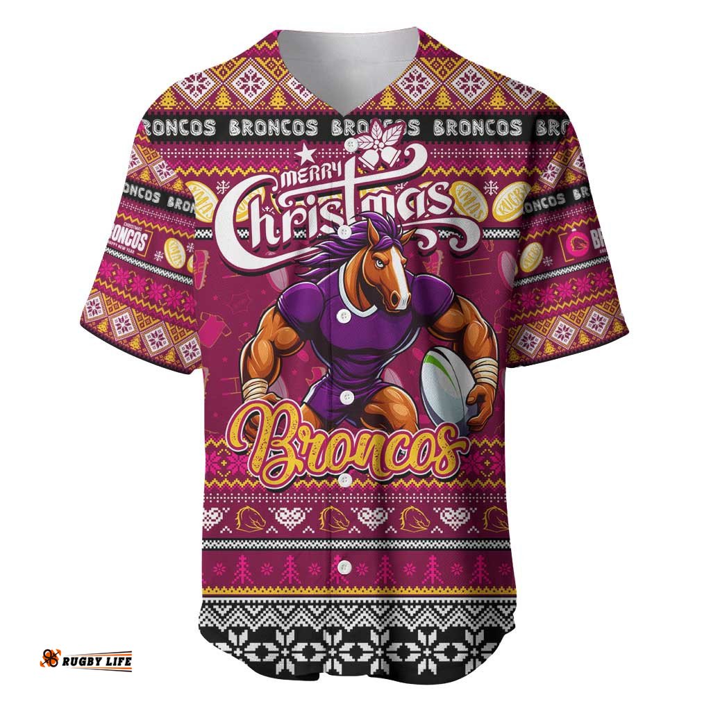Personalized Broncos Rugby Xmas Baseball Jersey Shirt Australia NRL Mascot