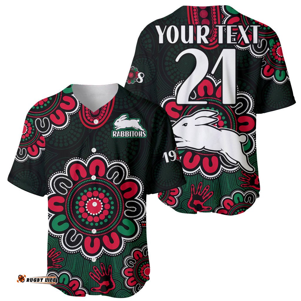 Custom Personalised NRL Rabbitohs Rugby Baseball Jersey Shirt The Bunnies 1908 Aboriginal