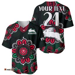Custom Personalised NRL Rabbitohs Rugby Baseball Jersey Shirt The Bunnies 1908 Aboriginal