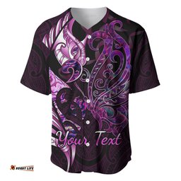 Personalised New Zealand Breast Cancer Baseball Jersey Shirt Fight Like A Girl Pink Manaia Fern With Paua Shell