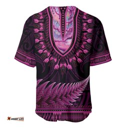 Pink African Dashiki With Aotearoa Maori Baseball Jersey Shirt Paua Shell Mix Silver Fern