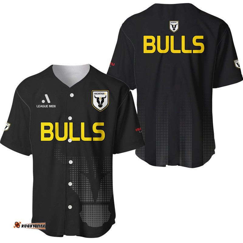 Macarthur Soccer Baseball Jersey Shirt Bulls Black and Gold