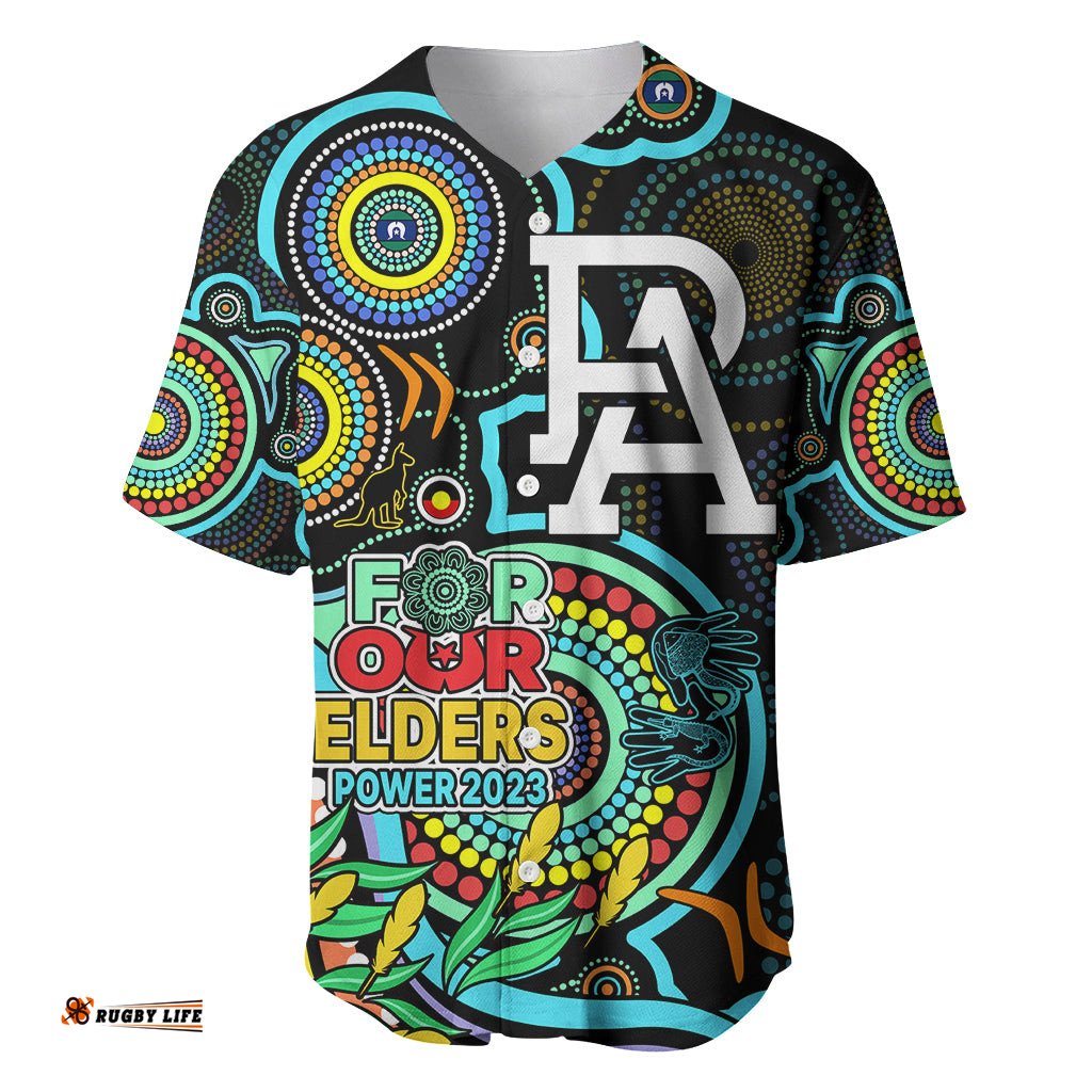 Port Adelaide Football Aboriginal Art Baseball Jersey Shirt NAIDOC Indigenous Tribal