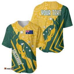 Personalised Australia Socceroos Indigenous Baseball Jersey Shirt Green & Gold