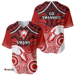 Sydney Swans Football Baseball Jersey Shirt Go Swannies Aboriginal Mix Polynesian Pattern