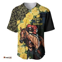 Melbourne Horse Racing Baseball Jersey Shirt Yellow Roses Ready Set Gallop!