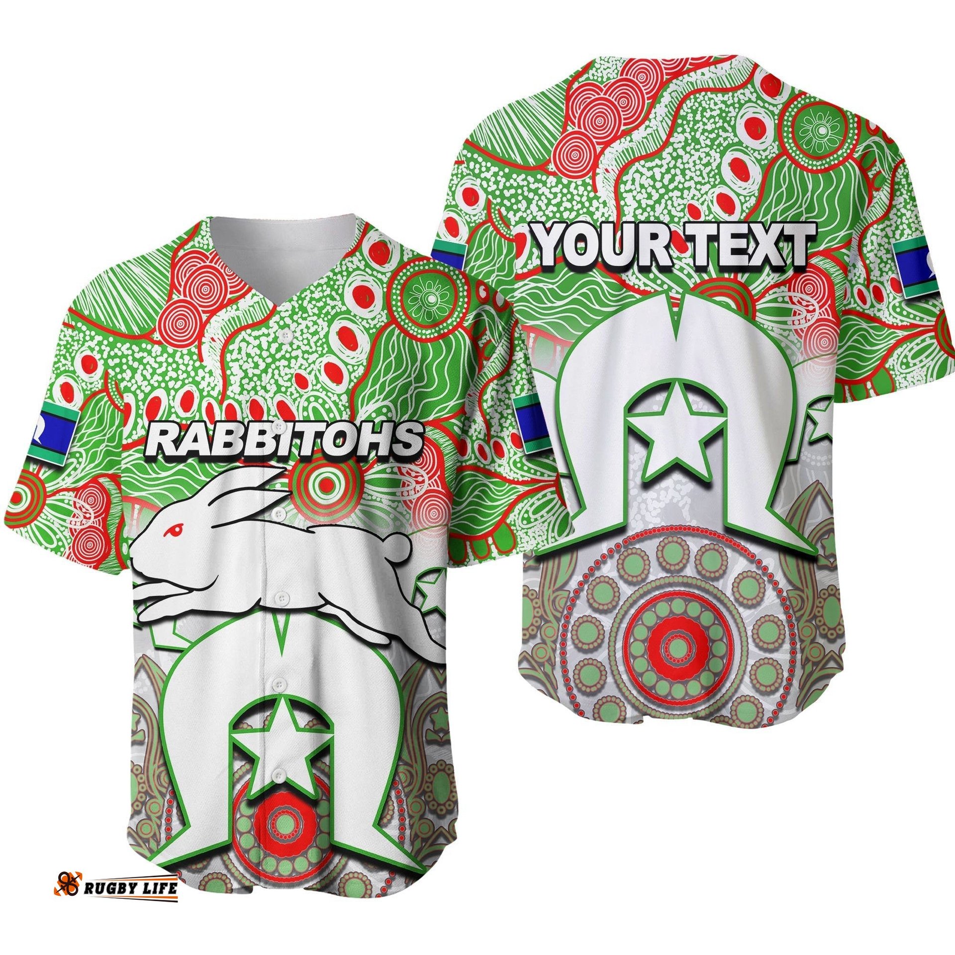Custom Personalised Rabbitohs Torres Strait Islanders Mix Aboriginal Baseball Jersey Shirt