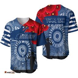Custom Personalised Geelong Cats Indigenous Anzac Day Baseball Jersey Shirt We Will Remember
