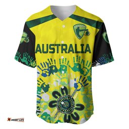 Custom Personalised Australia Cricket Baseball Jersey Shirt Aboriginal Style Unique Black 08