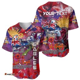 Personalised Australia Rugby Sea Eagles ANZAC Baseball Jersey Shirt Manly Warringah Scratch Style