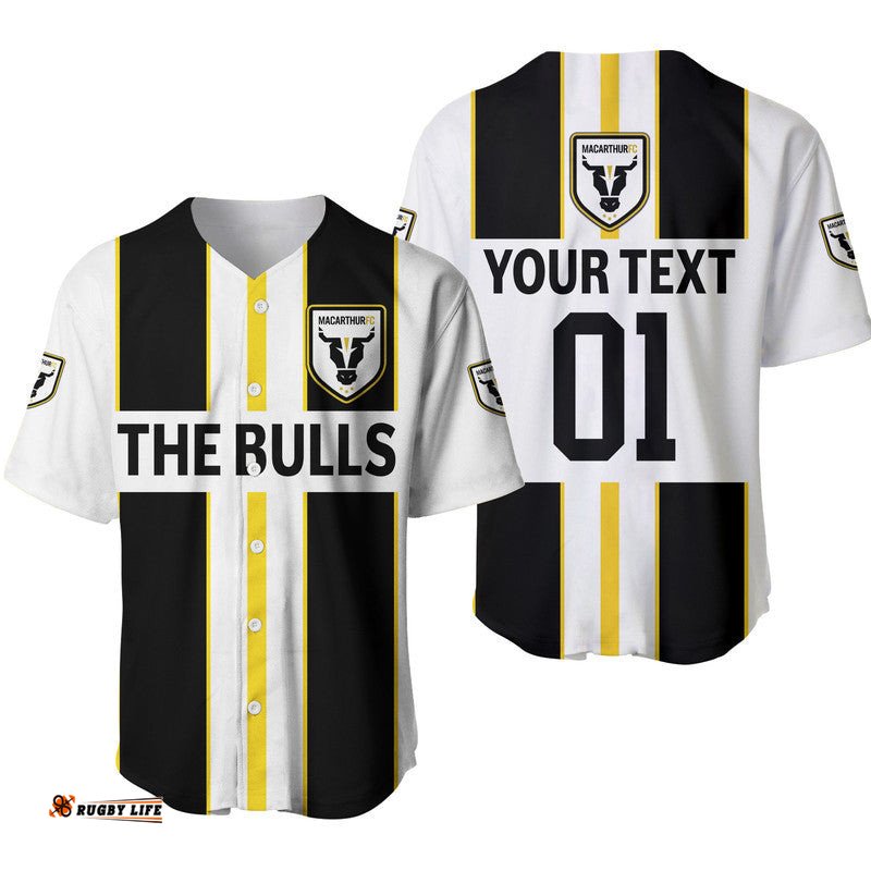 Custom Personalised Macarthur The Bulls Baseball Jersey Shirt Soccer Club Original Style White