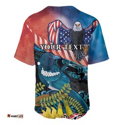 Personalised United States And New Zealand Baseball Jersey Shirt USA Eagle With Kowhai Aotearoa Tui Bird