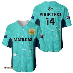 Personalised Australia Soccer Baseball Jersey Shirt Turquoise Matildas World Cup Go Champions