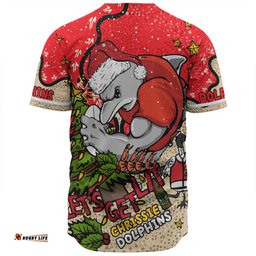 Redcliffe Dolphins Christmas Custom Baseball Shirt - Let's Get Lit Chrisse Pressie Baseball Shirt