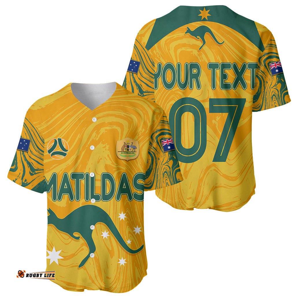 Personalised Aussie Matildas Baseball Jersey Shirt Women World Cup Marble Patterns