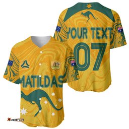 Personalised Aussie Matildas Baseball Jersey Shirt Women World Cup Marble Patterns