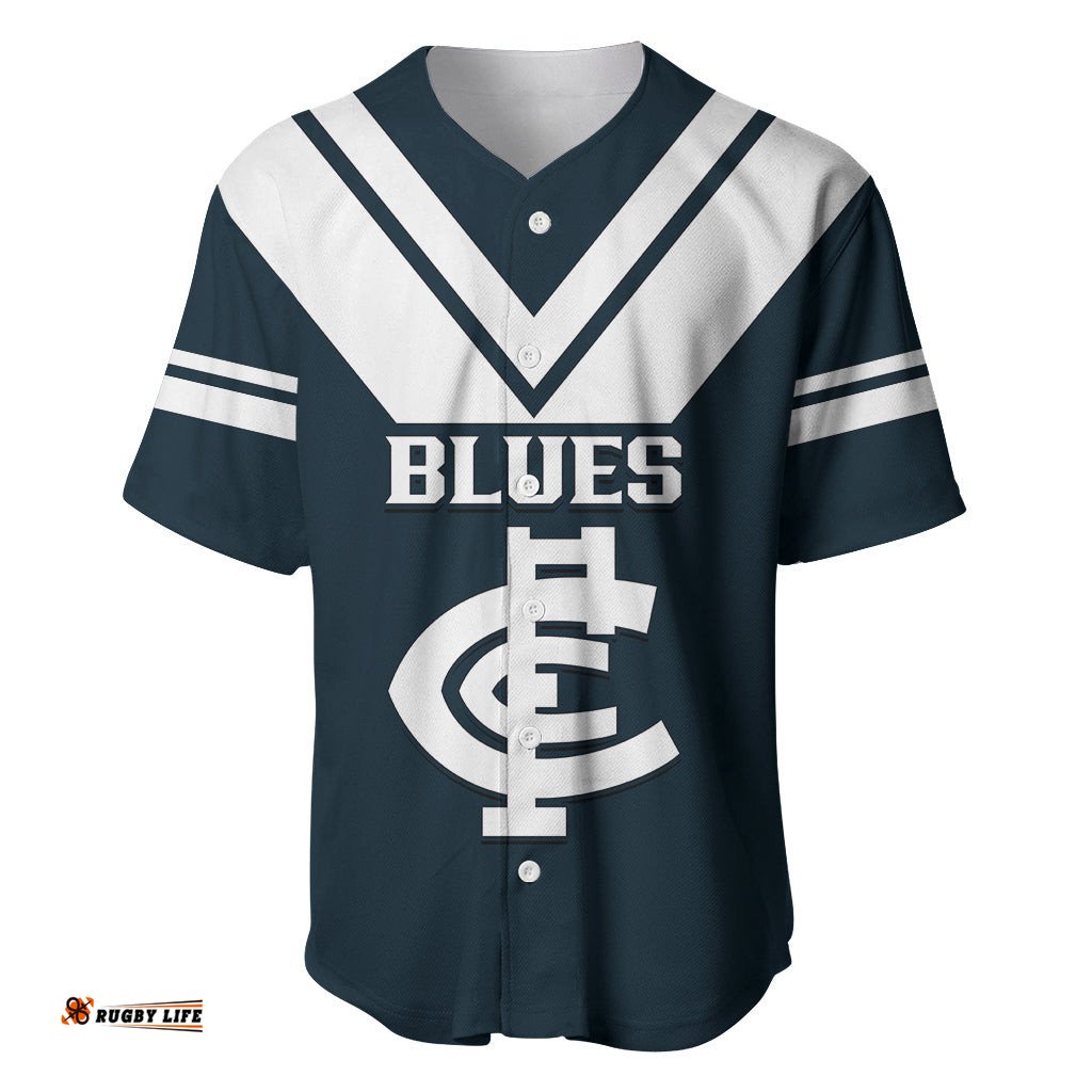 Personalised Carlton Football Baseball Jersey Shirt Go Blues Navy Simple Style