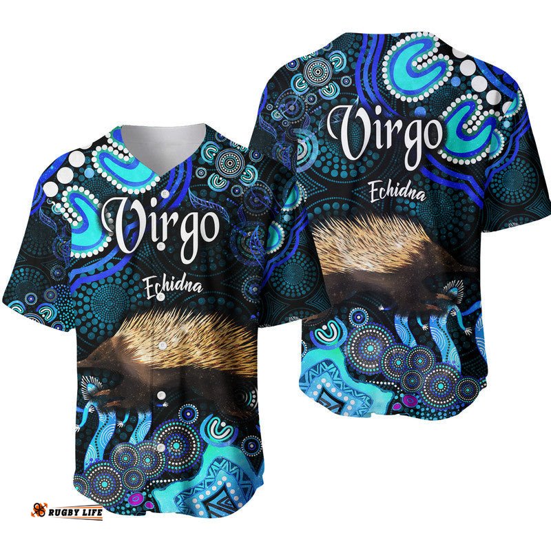 Australian Astrology Baseball Jersey Shirt Virgo Echidna Zodiac Aboriginal Vibes Blue
