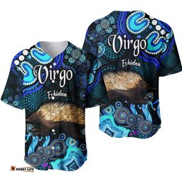 Australian Astrology Baseball Jersey Shirt Virgo Echidna Zodiac Aboriginal Vibes Blue