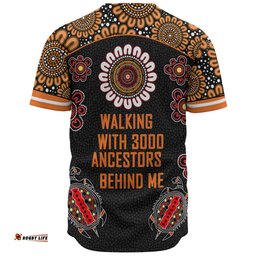 Australia Aboriginal Baseball Shirt - Walking with 3000 Ancestors Behind Me Black and Orange Patterns Baseball Shirt