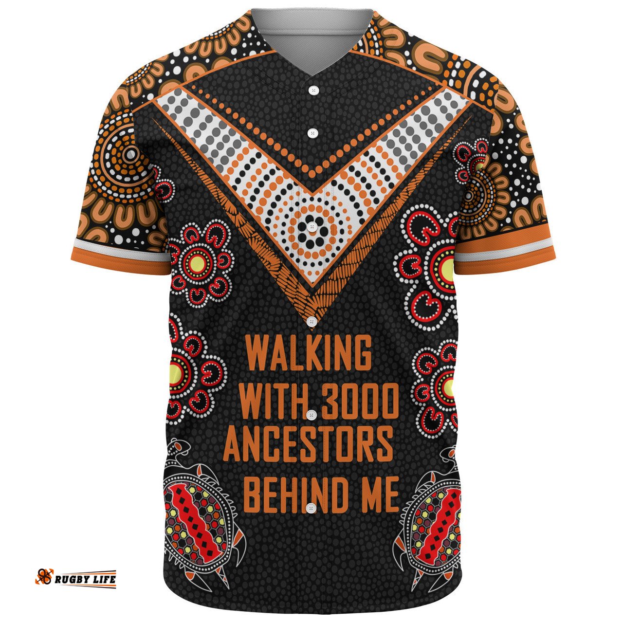 Australia Aboriginal Baseball Shirt - Walking with 3000 Ancestors Behind Me Black and Orange Patterns Baseball Shirt