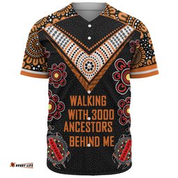 Australia Aboriginal Baseball Shirt - Walking with 3000 Ancestors Behind Me Black and Orange Patterns Baseball Shirt