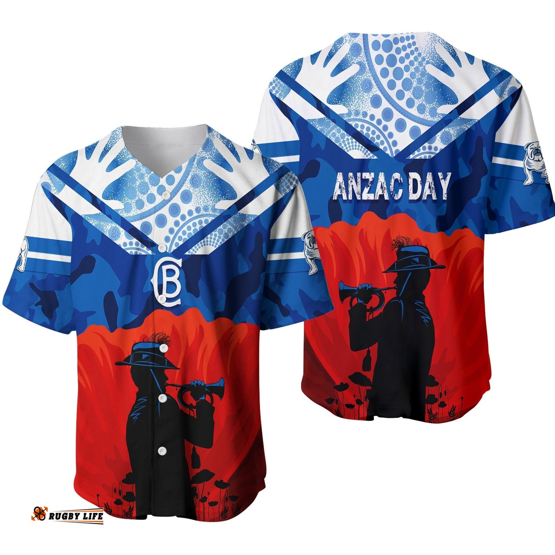 Canterbury Bulldogs Rugby Baseball Jersey Shirt Anzac Day Camo Style