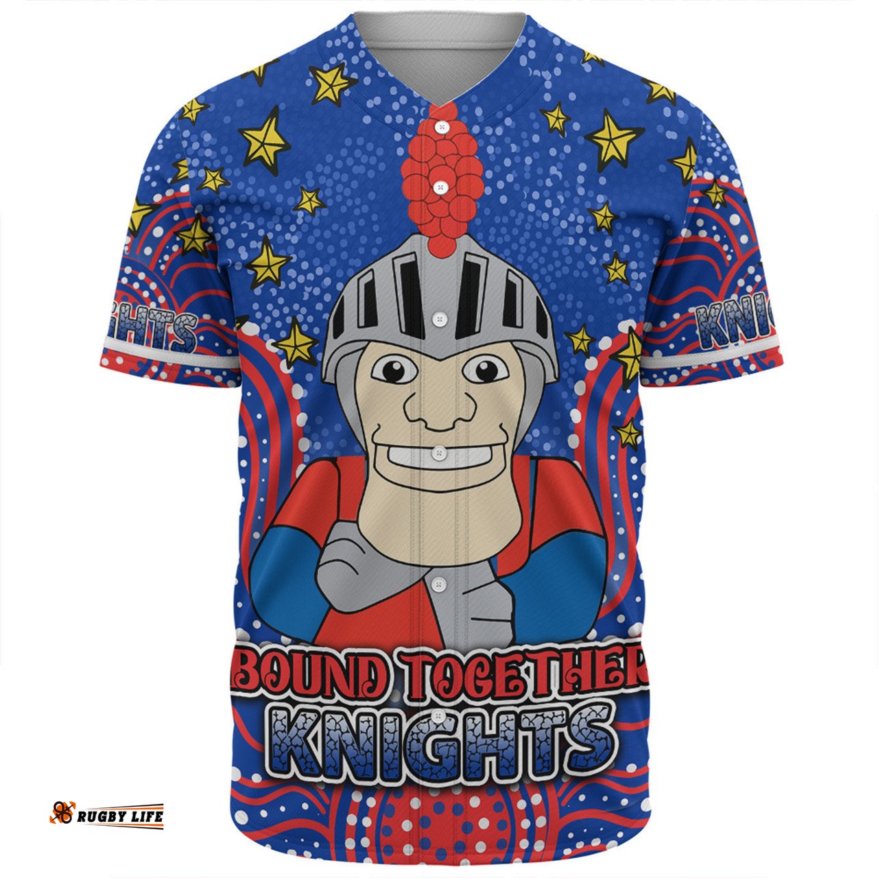 Newcastle Knights Custom Baseball Shirt - Custom With Aboriginal Inspired Style Of Dot Painting Patterns  Baseball Shirt