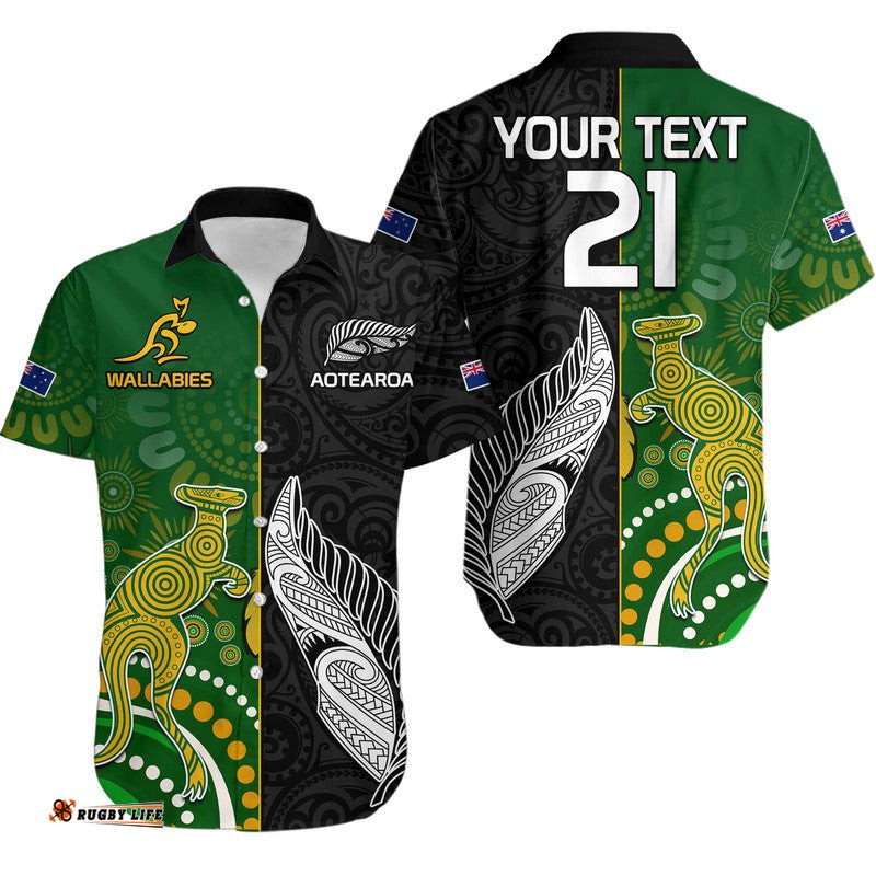 Aotearoa Rugby All Black Combine Australia Wallabies Baseball Jersey Shirt Aboriginal Kangaroo And Maori Fern